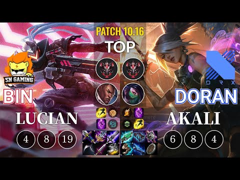 SN Bin Lucian vs DRX Doran Akali Top - KR Patch 10.16