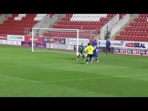 Reece Thompson scores for Frickley Athletic in 87 minute v Nostell Miners Welfare.
