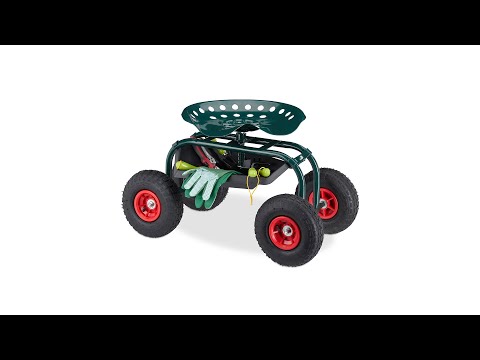 Siège roulant de jardin avec rangement Noir - Vert - Rouge - Acier - 42 x 54 x 81 cm