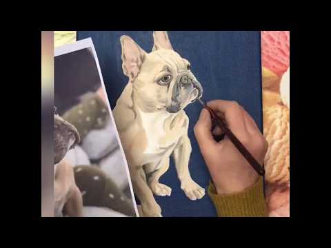 Louie the French Bulldog. Acrylic on canvas time lapse by Helen Baylis