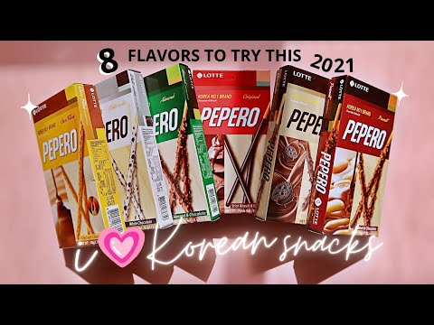 Various flavors of Pepero Korean chocolate biscuit sticks displayed in their colorful boxes