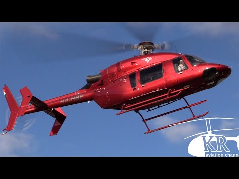 Beautiful Bell 427 helicopter landing at Budaörs airport