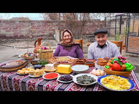 Mix Of AZERBAIJAN National Rural Dish Recipes & Beef Ribs, Liver and Kutab â™§ Village Cooking Vlog