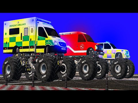 Monster Truck EMERGENCY Vehicles on MISSION | Police, Ambulance, Fire Truck - BeamNG