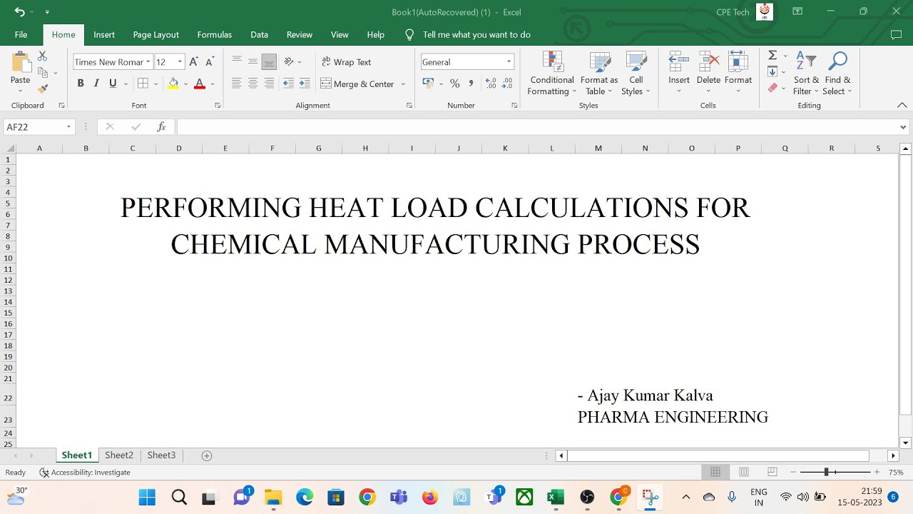 Performing heat load calculations for a chemical manufacturing process