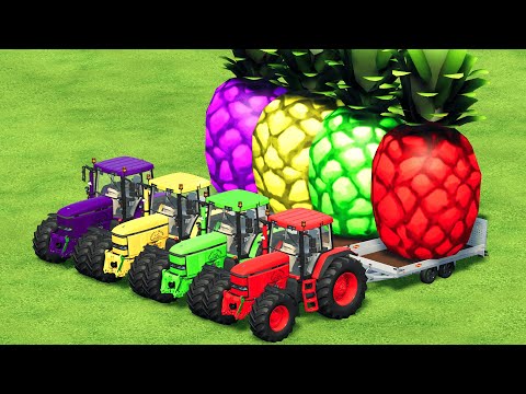 TRANSPORTING GIANT PINEAPPLES WITH JOHN DEERE TRACTORS - Farming Simulator 22