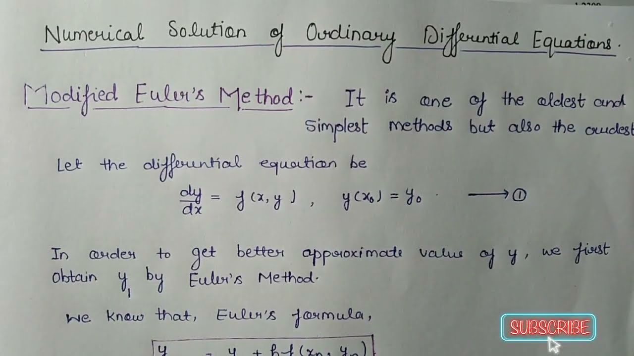 Modified Euler's Method| Working Rule & Important questions|