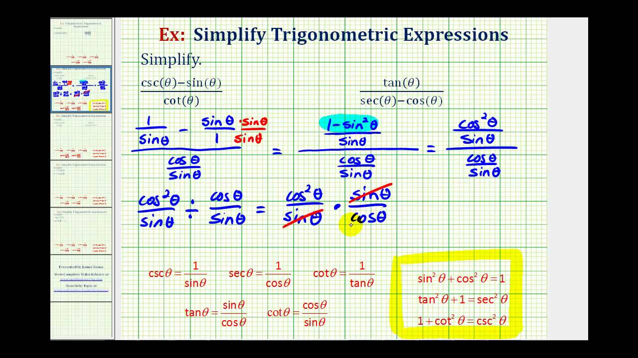 Ex 2:  Simplify Trigonometric Expressions