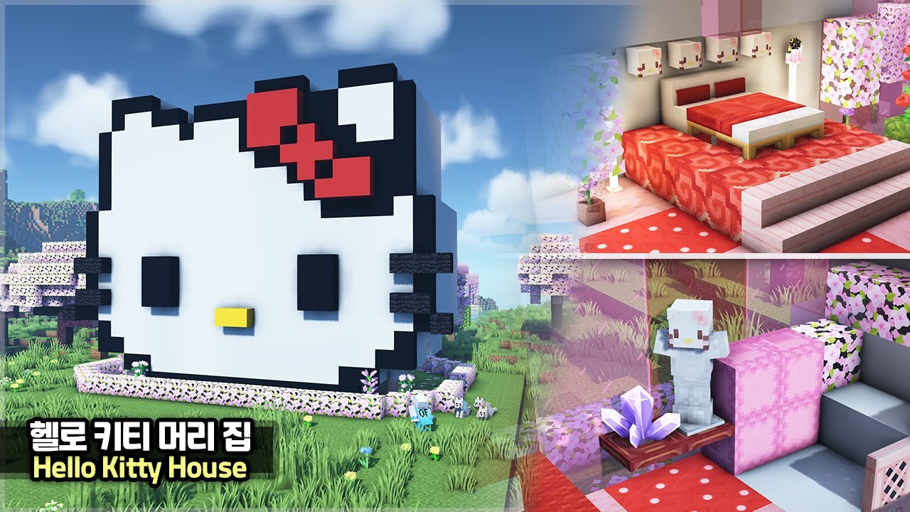 ⛏️ Minecraft Tutorial ️Cute Hello Kitty Head House 🥰 [마인크래프트 헬로 키티