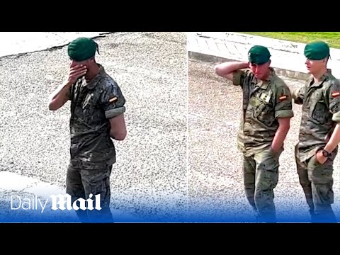 Spanish soldiers cry as trained Ukrainian soldiers leave to fight Russia