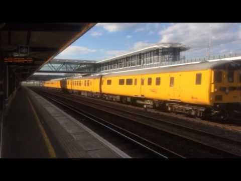 Network rail DBSO leads a test train through Ashford.
