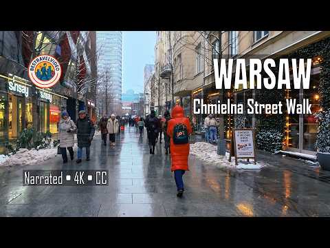 Warsaw Winter Walk 4K | Chmielna Street (Day & Night) | Narrated Tour