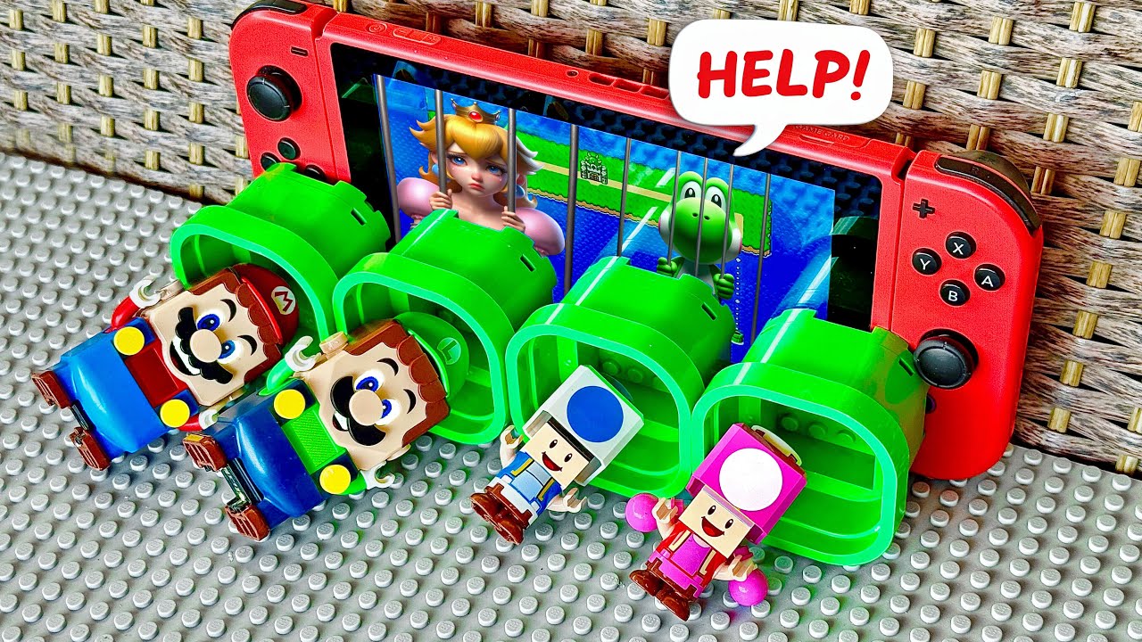 Lego Mario, Luigi, Toad and Toadette enter the Nintendo Switch to save Peach & Yoshi! #legomario