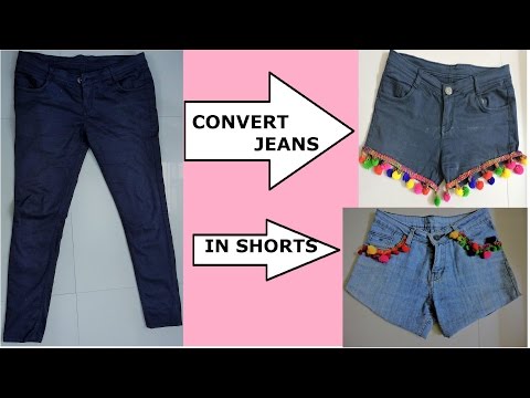 Easy DIY for Summers: Recycle,reuse,transform old jeans into pom pom Shorts | 10 MIN work Video