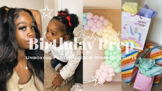 BABY 1st BIRTHDAY PREP +vlog 🫶🏽*NEW* Hair | Unboxing party decor & Wrapping gifts +DIY Vday Basket