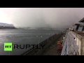 Снежное облако накрыло Коммунальный мост в Красноярске 