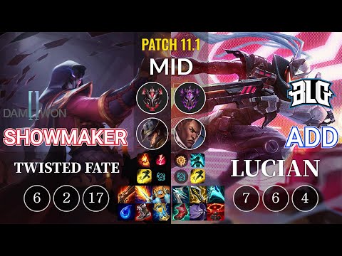 DWG Showmaker Twisted Fate vs BLG ADD Lucian Mid - KR Patch 11.1