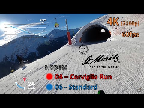 Ski run St. Moritz Corviglia POV 4K | slope 04 - Corviglia Run (World cup)