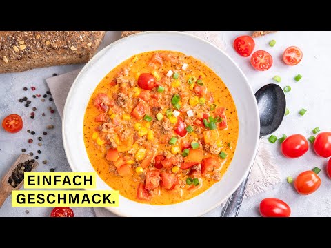 Schnelle Pizzasuppe mit Hackfleisch und Schmelzkäse 🍕