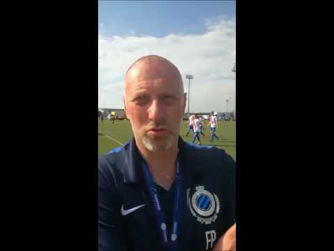 FC Brugge U17 coach Jacky Pollentier sharing his thoughts with Zayd Fredericks