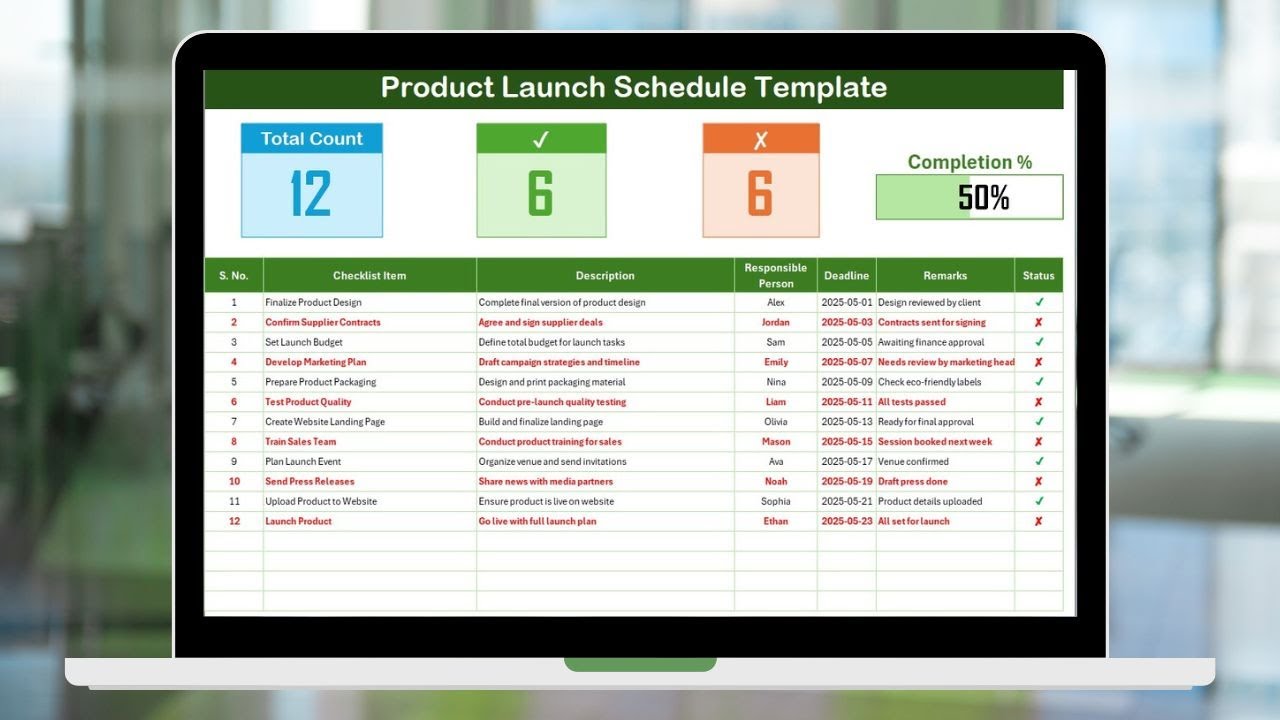 Product Launch Schedule in Excel
