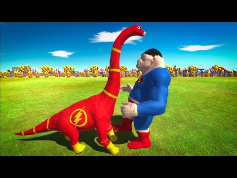 FLASH BRACHIOSAURUS vs SUPERMAN GORO DEATH CLIMB - Animal Revolt Battle Simulator