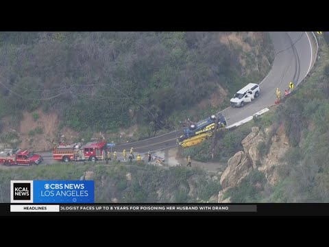 Crane operator trapped inside overturned crane in Malibu