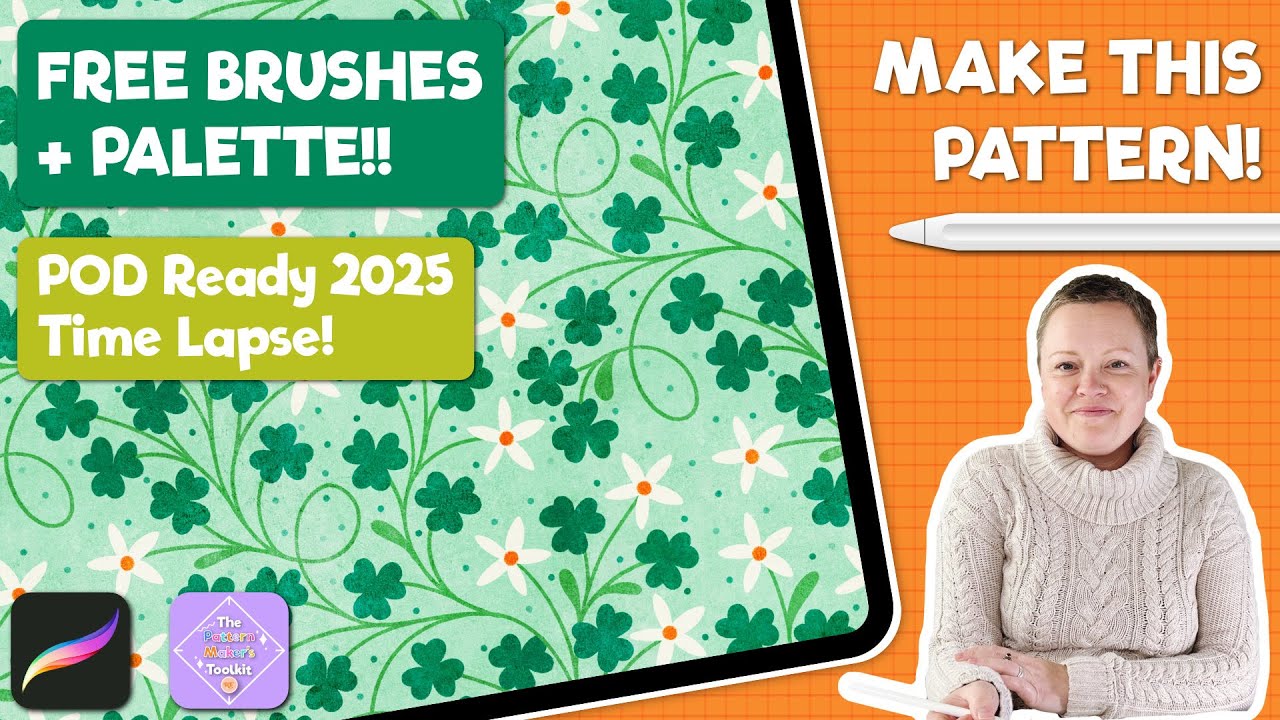 St Patricks Day Shamrock Pattern Illustration in Procreate | Free Brushes and Palette