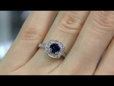 Blue Sapphire & Diamond Halo Engagement Ring GR027