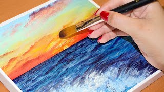 How To Paint a Sunset Seascape Step By Step 🌅 🌊 Acrylic Painting For Beginners
