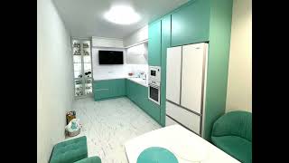 Современная угловая мятная кухня с подсветкой Проект 153 фото 5