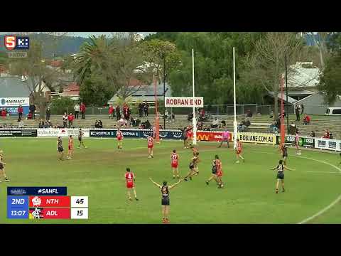 Rd 11 Hostplus SANFL Snapshot - Adelaide's Tariek Newchurch kicks checkside from boundary line