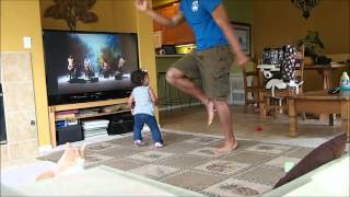 Father and daughter getting down to Yo Gabba Gabba
