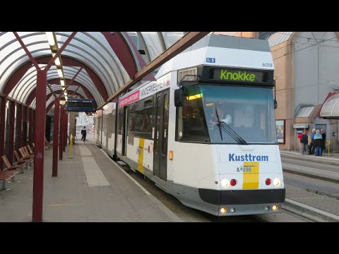 Belgium:  Belgian Coast Tram leaving Ostend station towards Knokke