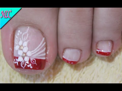 DISEÑO DE FLORES Y FRANCÉS PARA PIES – FRENCH NAIL ART – FLOWERS NAIL ART – NLC