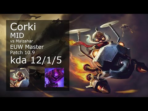 Corki Mid vs Malzahar - EUW Master 12/1/5 Patch 10.9 Gameplay