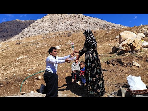 "Sohrab's Love for Hajar: Sohrab Bringing Flowers to Hajar and the Joy of Hajar's Children"