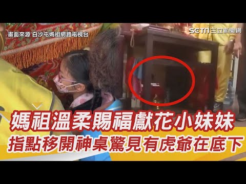 白沙屯媽祖溫柔賜福獻花小妹妹　指點移開神桌驚見有虎爺在底下