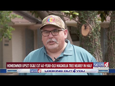 Homeowner upset OG&E cut 40-year-old Magnolia tree nearly in half