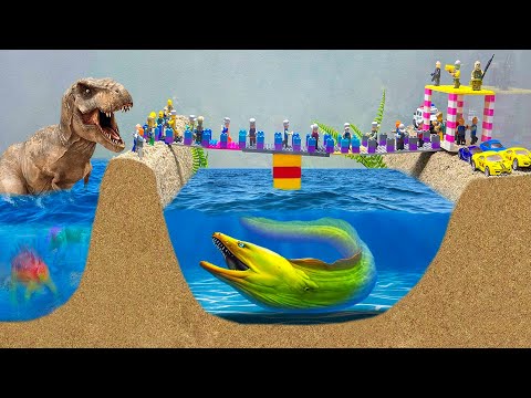 LEGO FLOOD Action - Godzilla With Sea Monster The Tsunami Collapsed The Bridge And The Village