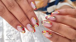 Gel rebalance step by step almond nail tutorial. Stained glass nail art with Spices of India gel