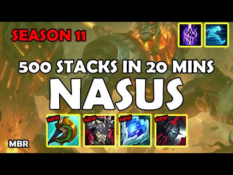 NASUS SEASON 11 500 STACKS IN 20 MINS | YELLOW CHROMA BATTLECAST NASUS VS GANGPLANK | STACK KING