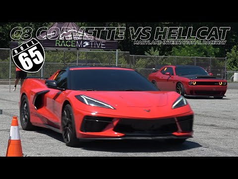 Dodge Hellcat vs C8 Corvette 65mph Roll Start Drag race
