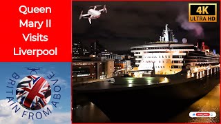 Queen Mary 2 docked at Night in Liverpool | Stunning Drone Footage #liverpool #cinematic #fypシ #4k