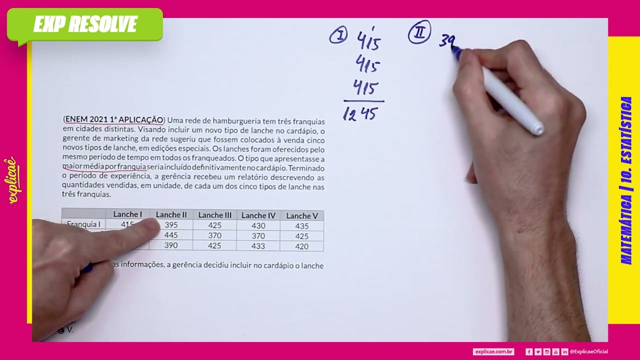 UMA REDE DE HAMBURGUERIA TEM TRÊS FRANQUIAS EM CIDADES DISTINTAS. VISANDO (...) | ESTATI?STICA