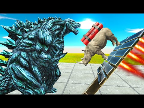 CATAPULT WITH DYNAMITE RHINO VS MONSTERS - Animal Revolt Battle Simulator
