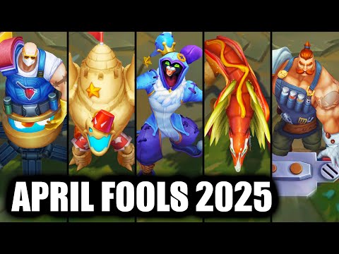 All New April Fools Skins Spotlight 2025 Shaco, Urgot, Malphite, Naafiri, Braum (League of Legends)
