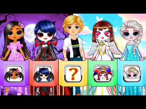 Marinette, Elsa, Adrien get Angel vs Vampire Dress up 👼🧛 | SurprisingDolls Best Paper DIY