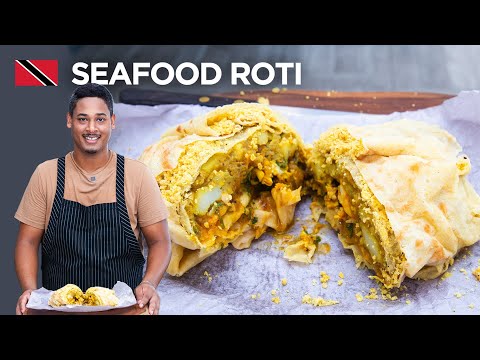 Seafood Roti: Curry Shrimp, Aloo, Channa & Pumpkin Recipe by Chef Shaun 🇹🇹 Foodie Nation