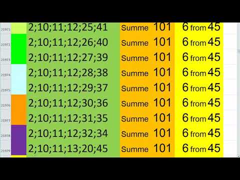 all combinations for lotto 6 out of 45 in total 6/45 Lotto 6 from 45 Summe 101 video  288